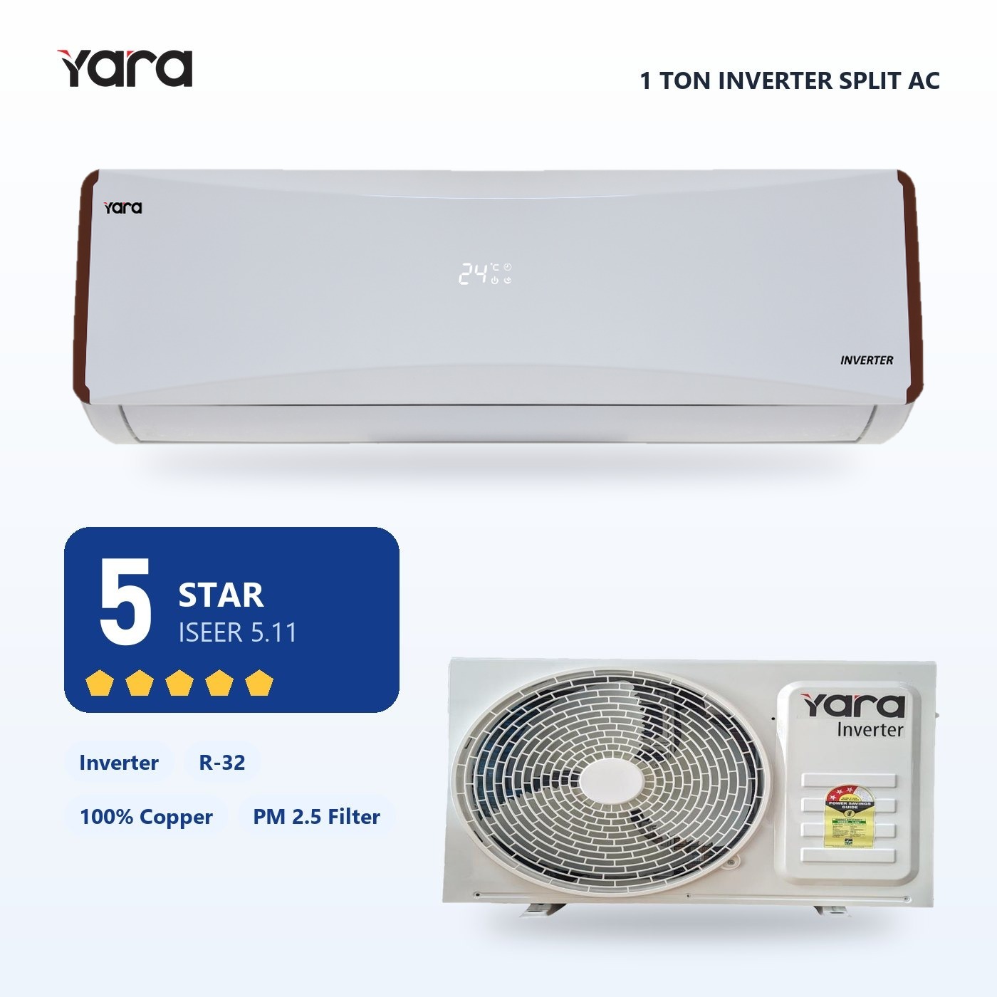 Yara 1 Ton 5 Star Inverter Split AC