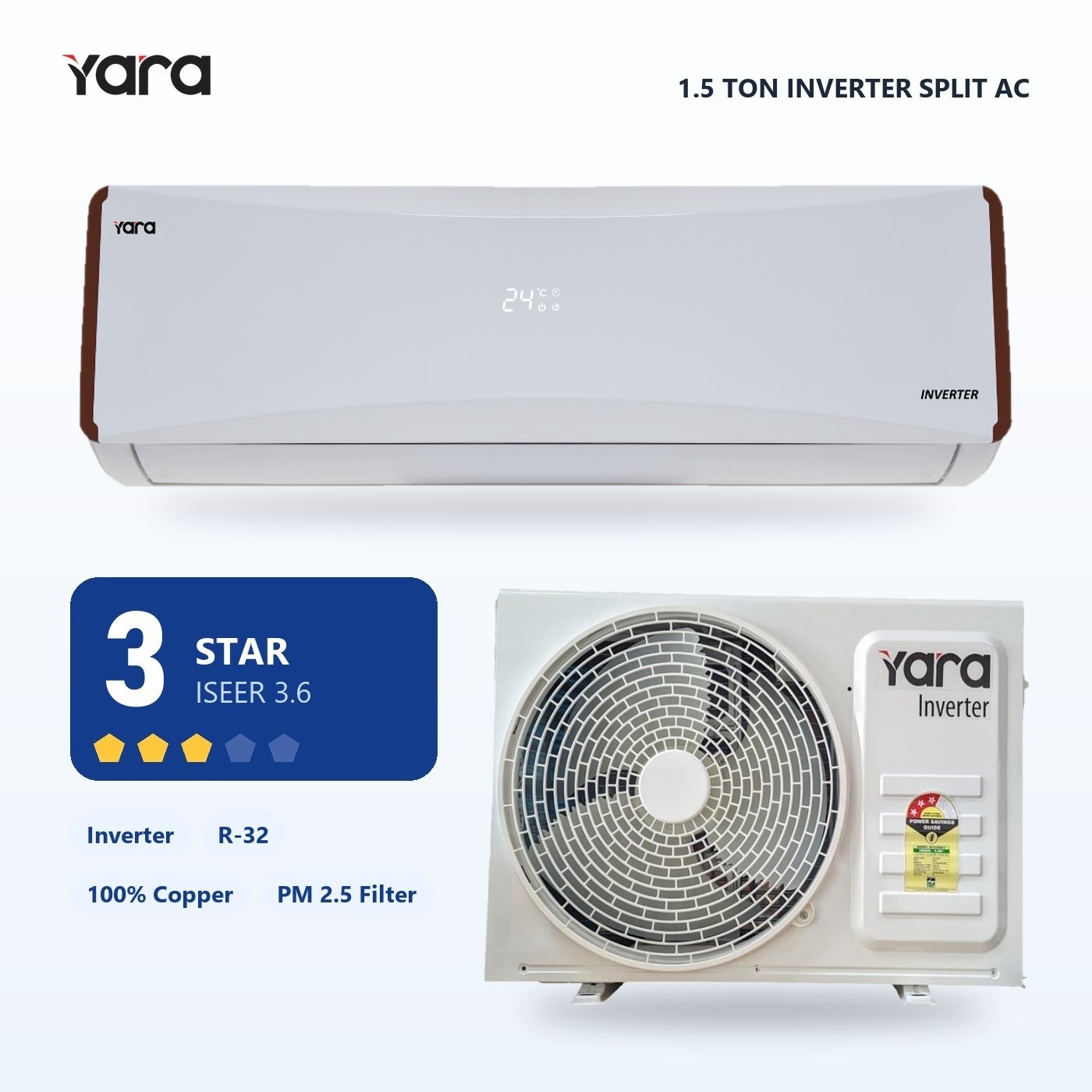 Yara 1.5 Ton 3 Star Inverter Split AC (AS183BS24E)