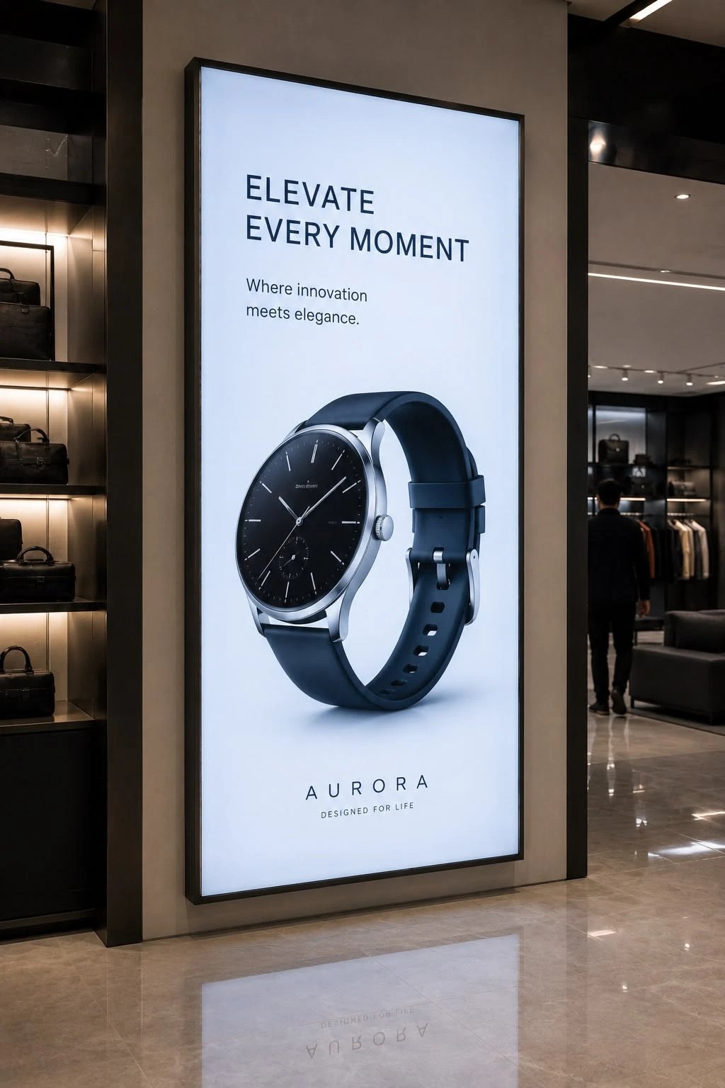 Portrait commercial display in a retail store