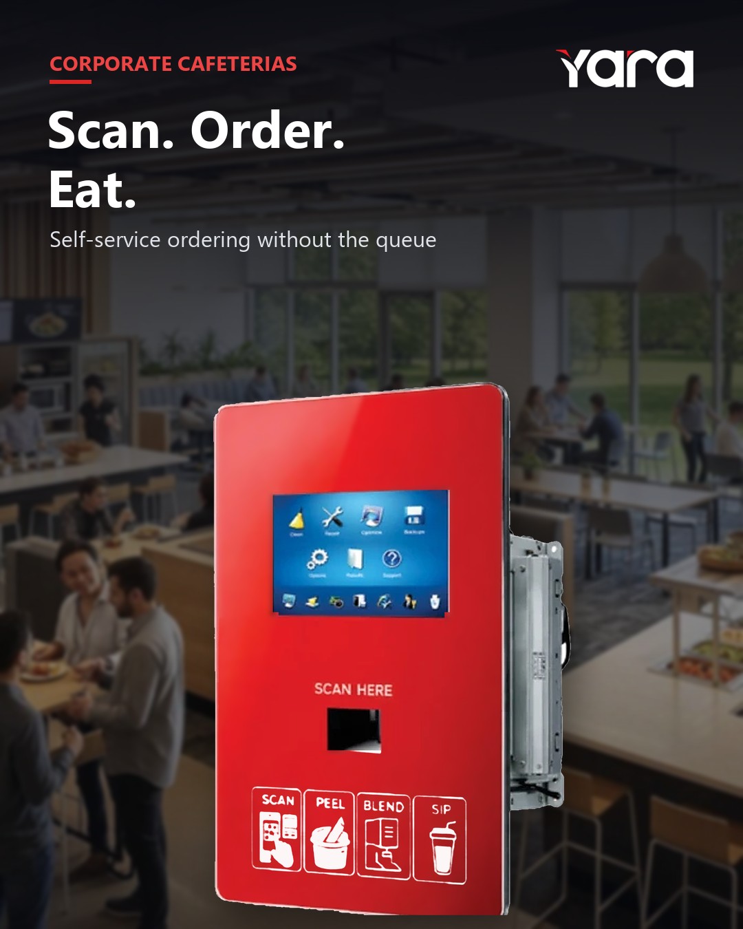 Yara Glass Display in corporate cafeterias