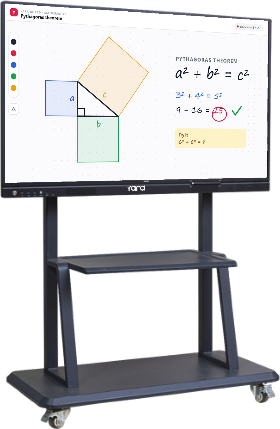 Yara Interactive Panel on a stand showing a maths lesson