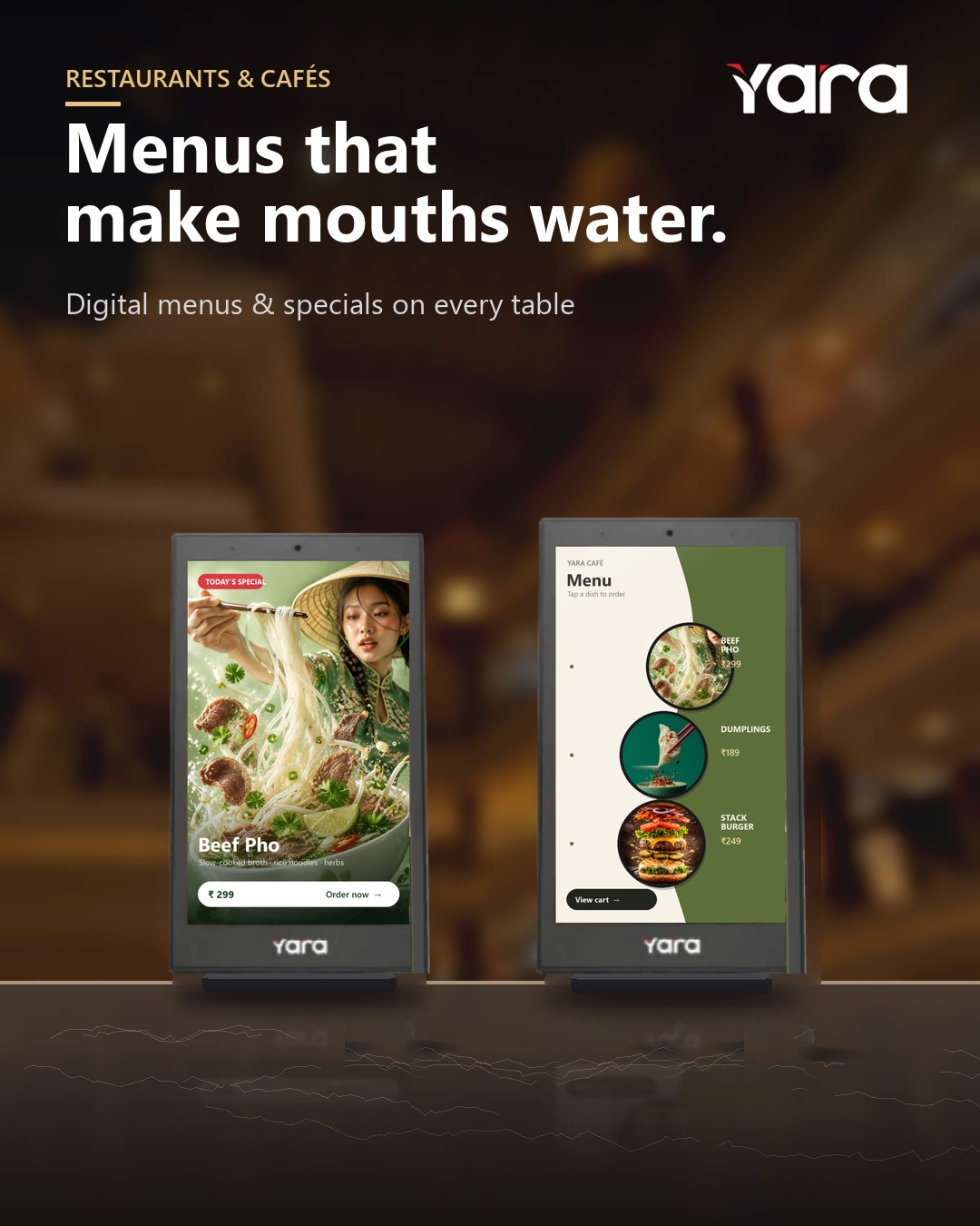 Yara Table Top Standee in restaurants & cafés