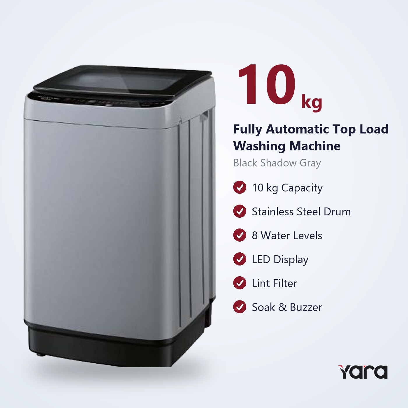 Yara 10 kg Fully Automatic Top Load Washing Machine – Black Strip