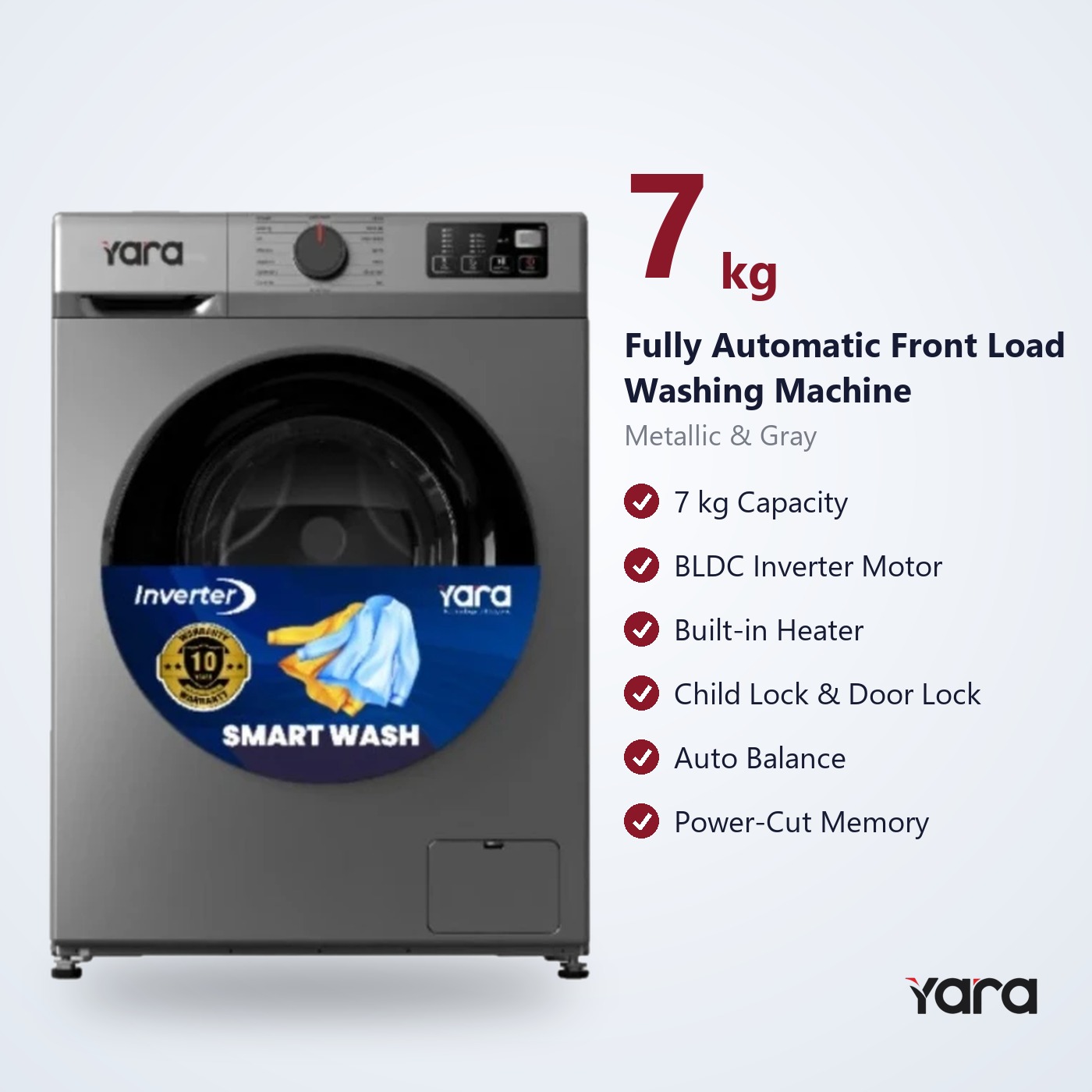 Yara 7 kg Fully Automatic Front Load Washing Machine – Black Strip