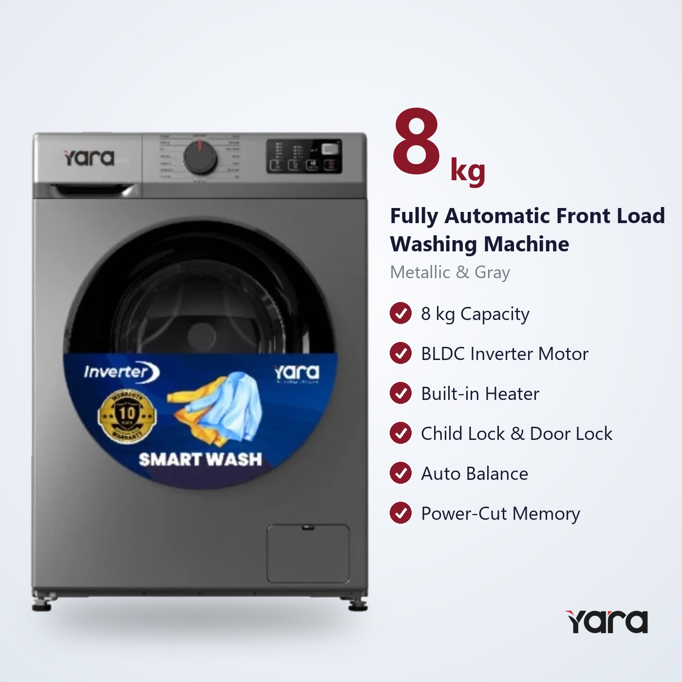 Yara 8 kg Fully Automatic Front Load Washing Machine – Black Strip