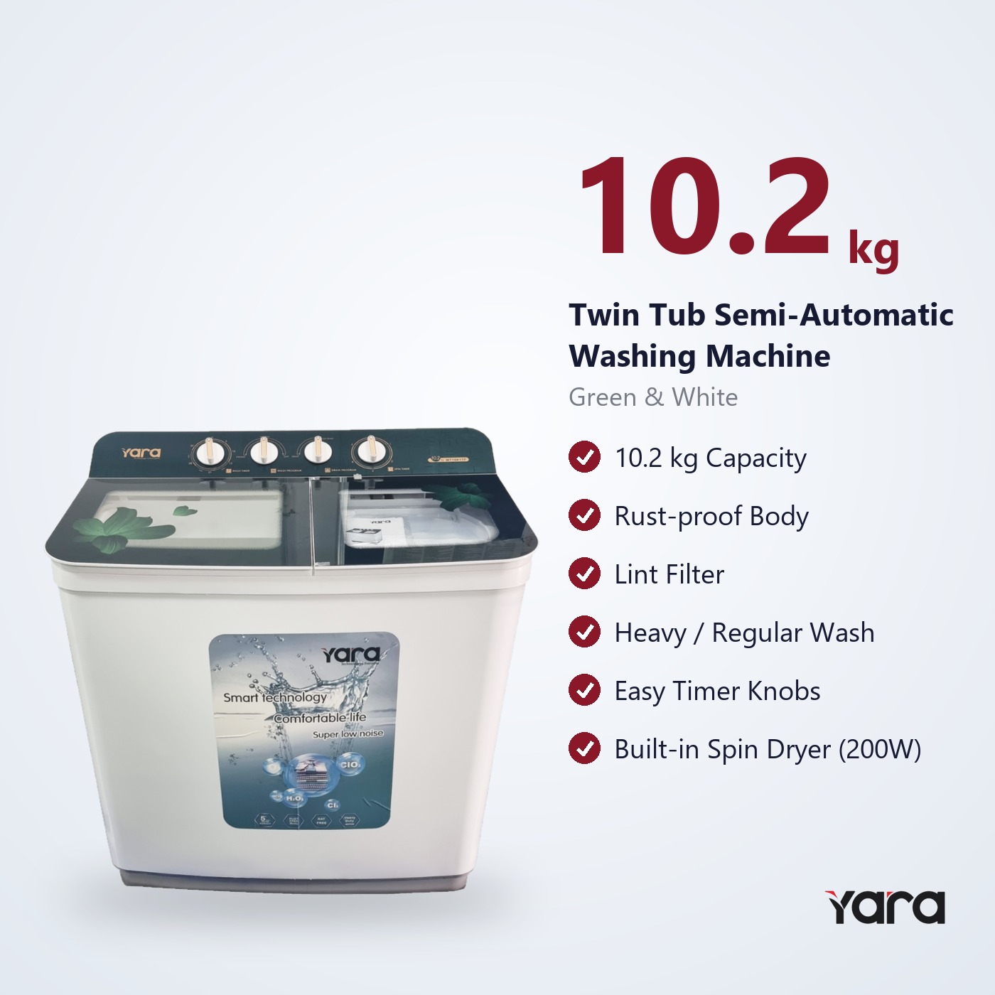 Yara 10.2 kg Semi Automatic Top Load Washing Machine – Turquoise Flower