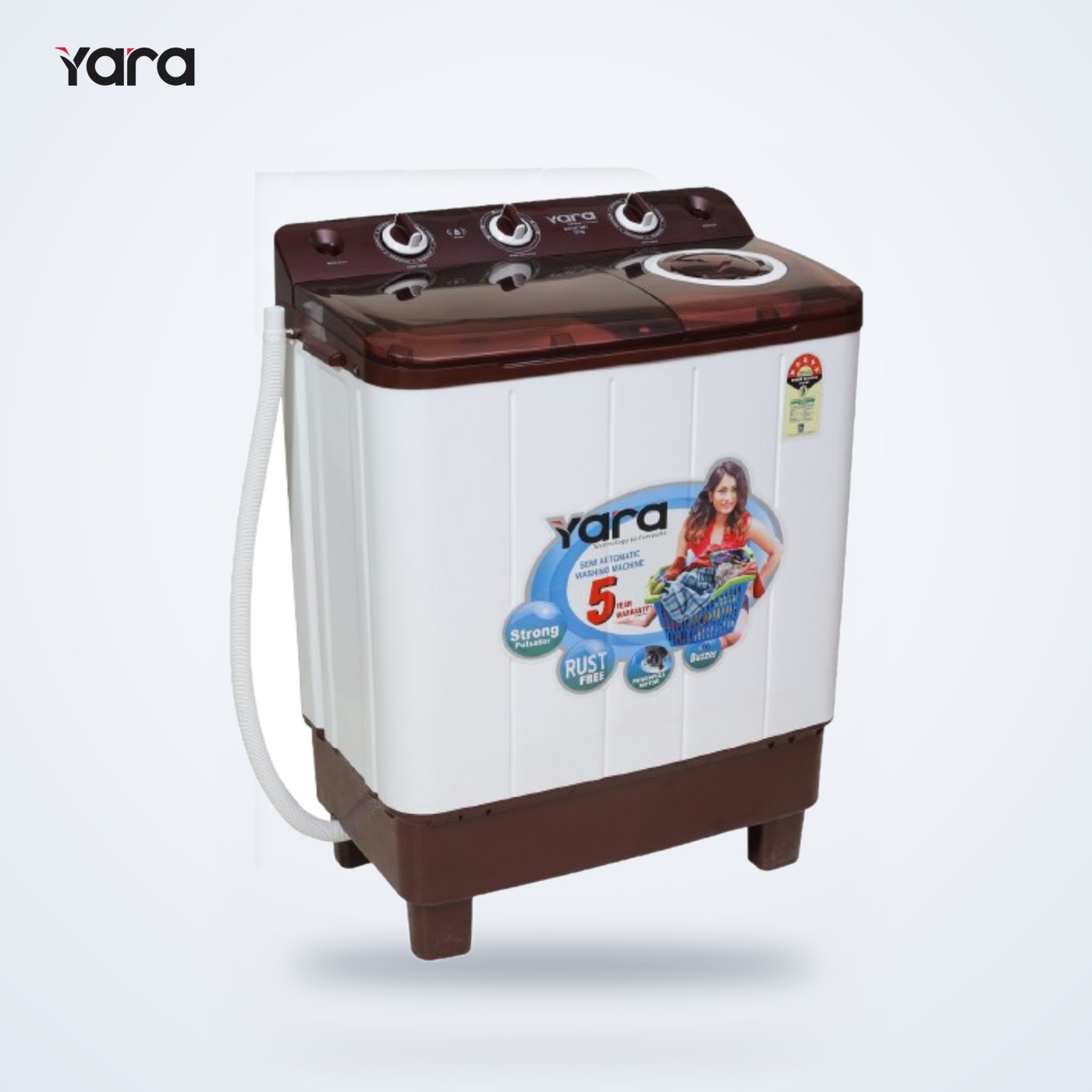 Yara 7 kg Semi Automatic Top Load Washing Machine – Maroon Lid