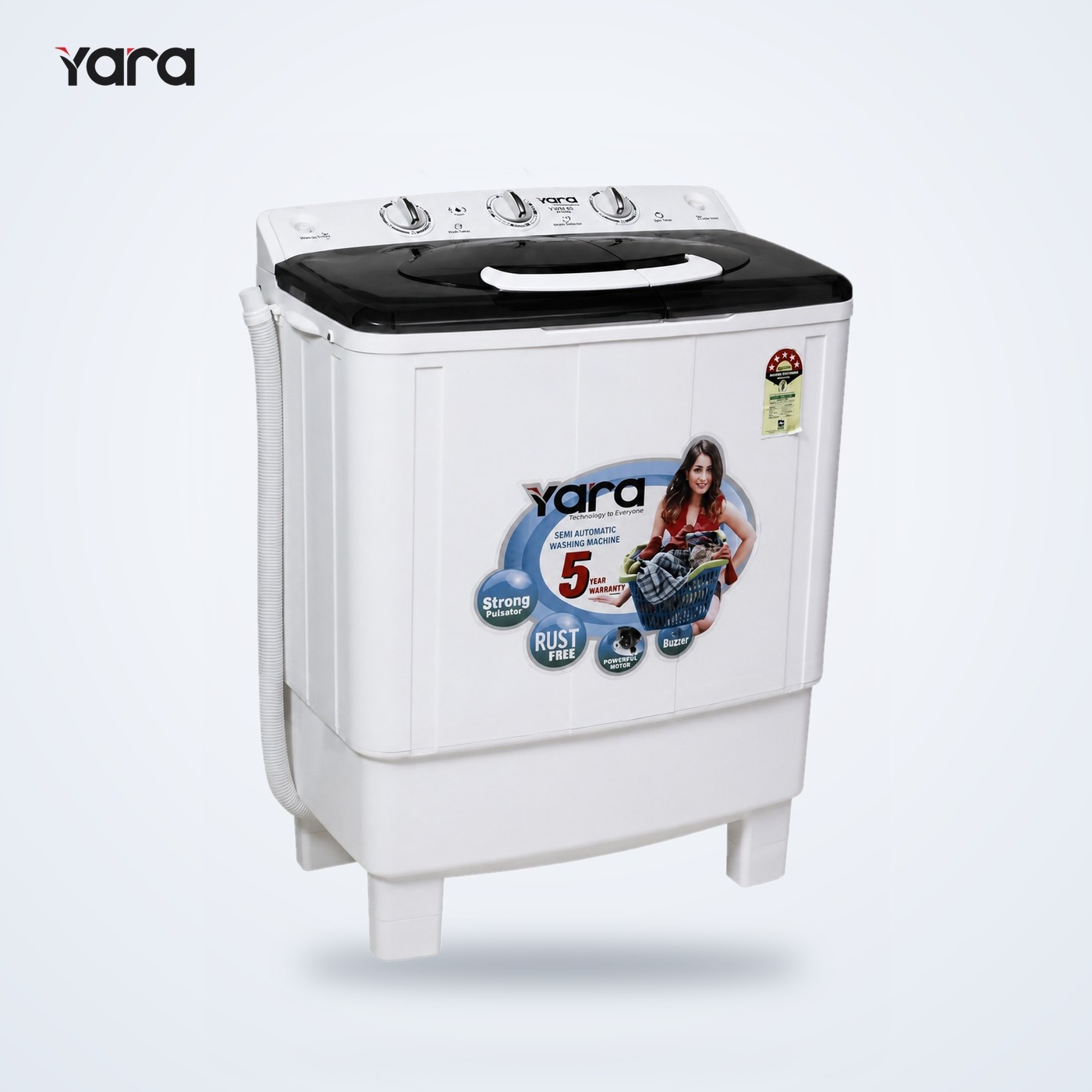 Yara 8 kg Semi Automatic Top Load Washing Machine – Black Lid